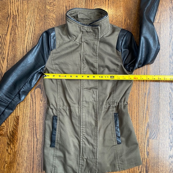 H&M Army Green Jacket Faux Leather Sleeves - US 2 - Picture 13 of 15